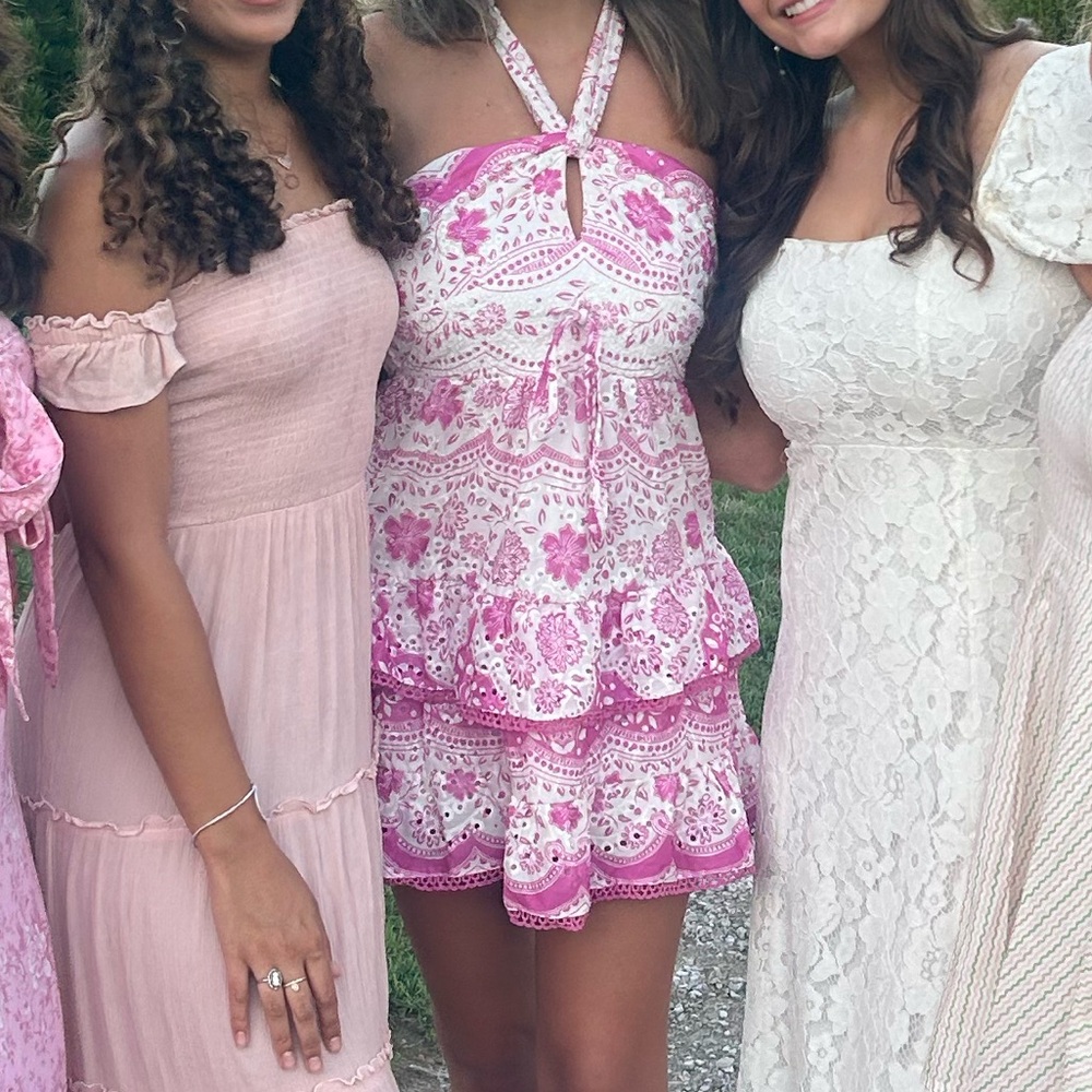 The Vintage Shop Pink and White Halter Dress